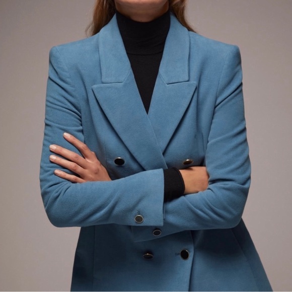 ZARA RETRO BLUE BLAZER DRESS JACKET COAT - Picture 3 of 6